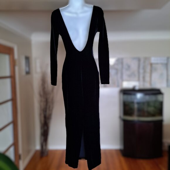 🖤 CACHE’ Black Velvet Bodycon Dress – Size Small Evening Wear Formal 🖤 - Picture 3 of 4
